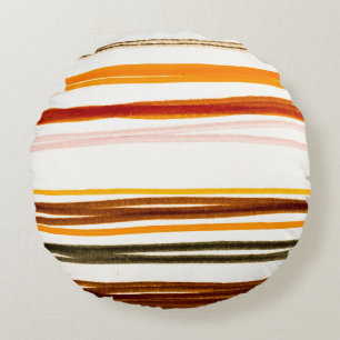 Geometrische Streifen, Aquarellbilder in Orange Rundes Kissen