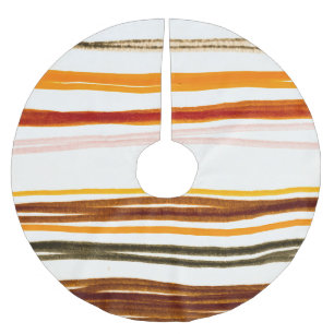 Geometrische Streifen, orange Wasserfarben-Illustr Polyester Weihnachtsbaumdecke