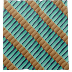 Geometrische Streifen/türkisfarbener Tan und Blau Duschvorhang