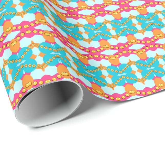 geometrische Streifen Turqoise Pink Wrapping Paper Geschenkpapier (Rolleneckpunkt)