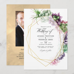 Geometrische Sukkulenten Herbarium Gartenhochzeit Einladung