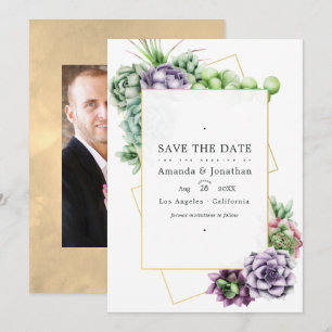 Geometrische Sukkulenten Hochzeitsfoto Save The Date