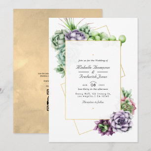 Geometrische Sukkulenten QR-Code RSVP Hochzeit Einladung