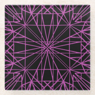 Geometrische Symmetrie Schwarz & Lila/Magenta Glasuntersetzer