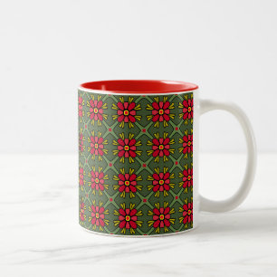Geometrische Tasse der Retro-Rot-Grün-Blume