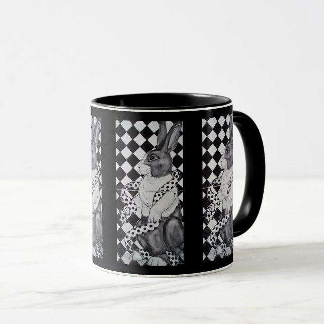 Geometrische Tasse für Schwarzweiß-Kaninchen (VorderseiteRechts)