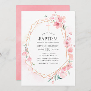 Geometrische Taufe von Pink Cherry Blossom Einladung