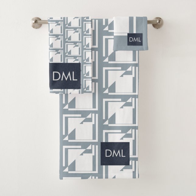 Geometrische Textur Warme blaue Tonmuster Badhandtuch Set (Insitu)