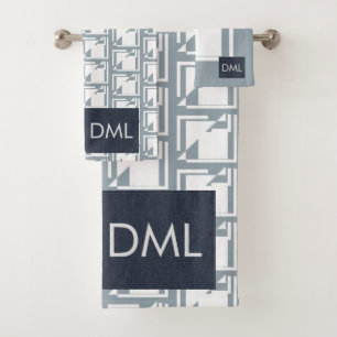 Geometrische Textur Warme Blautöne Muster Badhandtuch Set