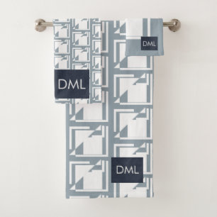 Geometrische Textur Warme Blautöne Muster Badhandtuch Set
