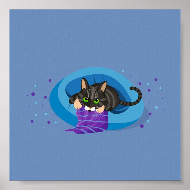 Geometrische Tischkatze auf dem Bett mit gestreift Poster (Vorne)