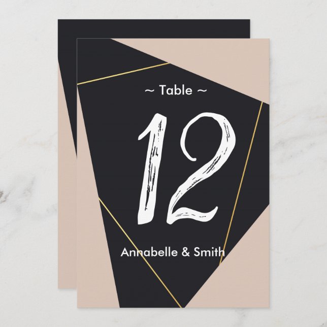 geometrische Tischnummer aus rosa Schwarz und Gold (Vorne/Hinten)