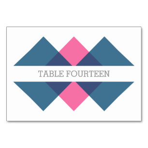 Geometrische Triad-Karte mit blaurosa Blau Tischnummer