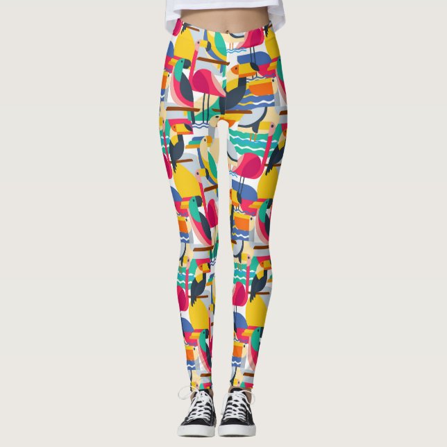Geometrische tropische Vögel Leggings (Vorderseite)