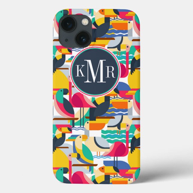Geometrische tropische Vögel | Monogramm Case-Mate iPhone Hülle (Rückseite)