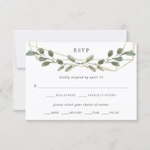 Geometrische und grüne Gold   Wahl zum Hochzeitses RSVP Karte