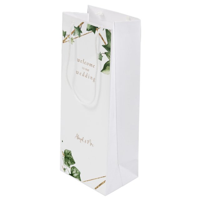 Geometrische Vegetation Herzlich willkommen bei un Geschenktüte Für Weinflaschen (Vorderseite Schrägansicht)