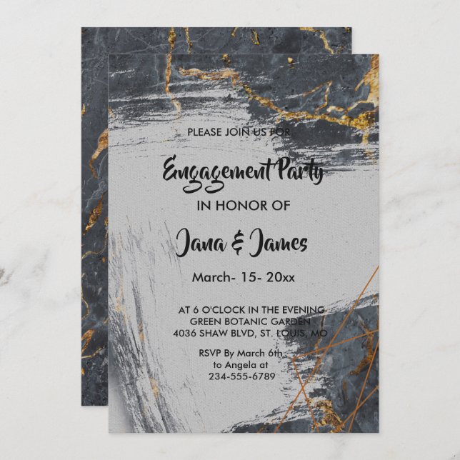Geometrische Verlobung des Glitzer aus Marmor Einladung (Vorne/Hinten)