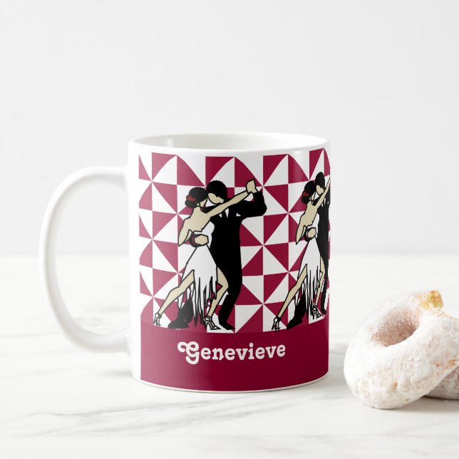Geometrische Vintage Tango-Tänzer Kaffeetasse (Mit Donut)