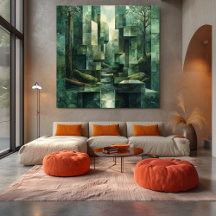 Geometrische Waldlandschaft in Schattierungen von 