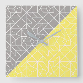 Geometrische Wand-Uhr, grau und gelb Quadratische Wanduhr