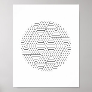 Geometrische Wandkunst aus schwarzem und weißem He Poster