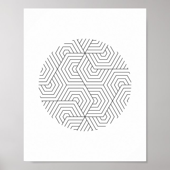Geometrische Wandkunst aus schwarzem und weißem He Poster (Vorne)