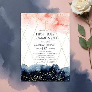 Geometrische Wasserfarbe für Marine und Blush Einladung