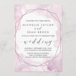 Geometrische Wasserfarbe | Rosa und Rose Goldhochz Einladung