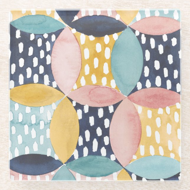 Geometrische Wasserfarbkreise Glasuntersetzer (Vorderseite)