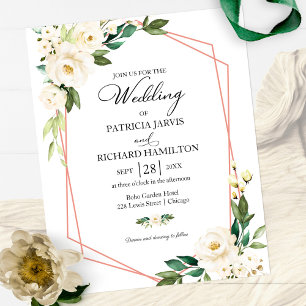 Geometrische weiße Blumen Hochzeitseinladung zum k