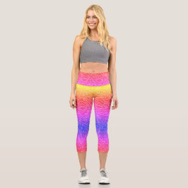 Geometrische weiße Curvy-Linien auf blau Capri Leggings