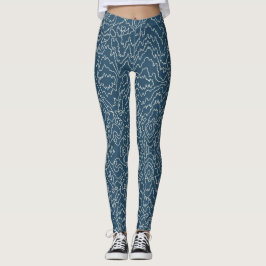Geometrische weiße Curvy-Linien auf blau Leggings