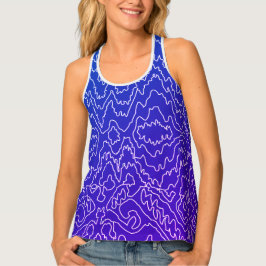 Geometrische weiße Curvy-Linien auf blau Tanktop