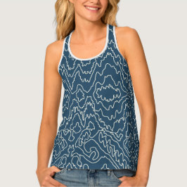 Geometrische weiße Curvy-Linien auf blau Tanktop