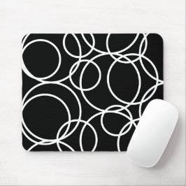 Geometrische weiße Kreise Schwarz Moderne Abstrakt Mousepad