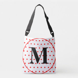 Geometrische weißen roten Polka-Punkte für Monogra Tragetaschen Mit Langen Trägern
