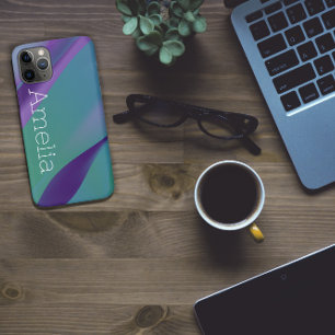Geometrische Welle Lila Türkis Violett mit Name Case-Mate iPhone Hülle