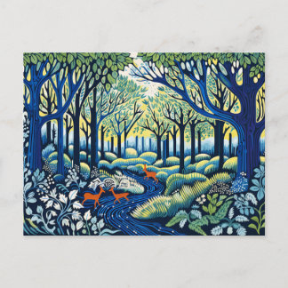 Geometrische Wildnis in Linocut. Springtime Feiertagspostkarte