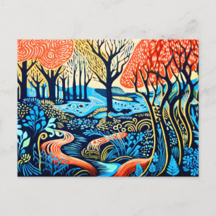 Geometrische Wildnis in Linocut Winter Feiertagspostkarte