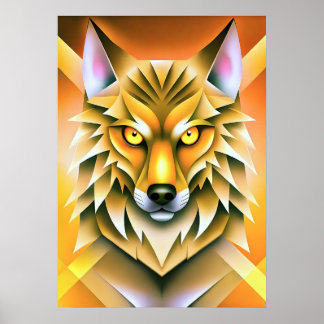 Geometrische Wolf-Illustration in lebhaften Farben Poster