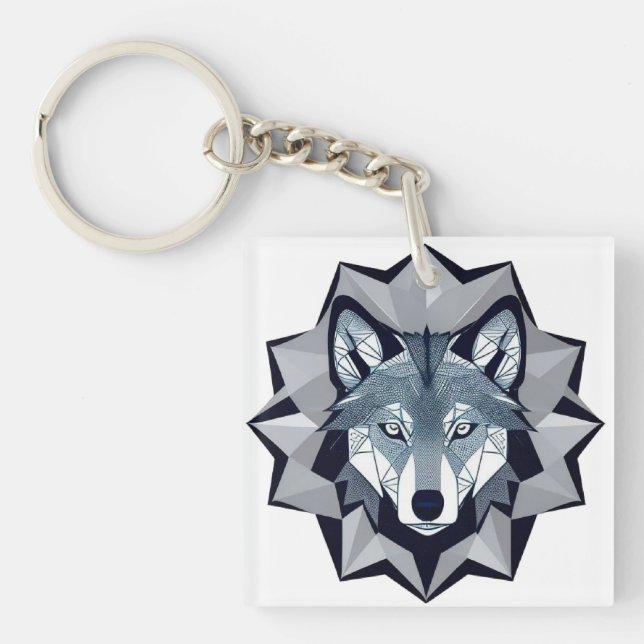 Geometrische Wolf-Illustration Schlüsselanhänger (Vorderseite)