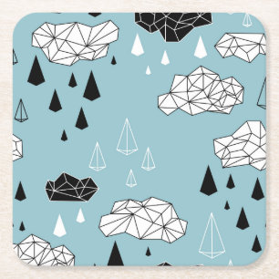 Geometrische Wolken und Regen, nahtloses Muster. Rechteckiger Pappuntersetzer