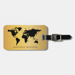 Geometrische World Traveller Map Gold Pinselmetall Gepäckanhänger