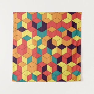 Geometrische Würfel, farbige, nahtlose, Vintage Mu Wandteppich