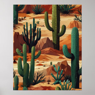 Geometrische Wüstenkaktuslandschaft Poster