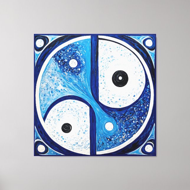 Geometrische Zuverlässigkeit: Blau & Weiß Yin Yang Leinwanddruck (Vorderseite)