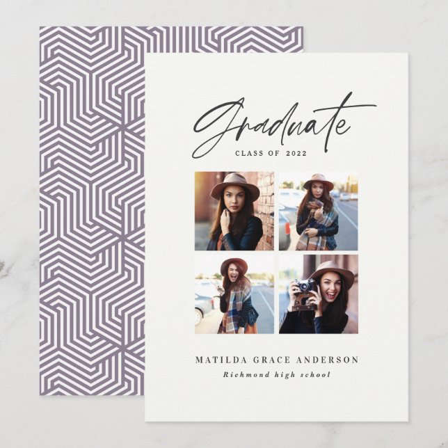 Geometrischer Abschluss mit mehreren Fotos lila Ankündigung (Vorne/Hinten)