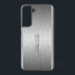 Geometrischer Akzent aus Aluminium, metallisch geb Samsung Galaxy Hülle<br><div class="desc">Silber grauer metallischer Hintergrund,  schlichtes,  gebürstetes Aluminium mit silbergrauem geometrischem Streifenmuster Akzente: individuell und optional monogramm.</div>