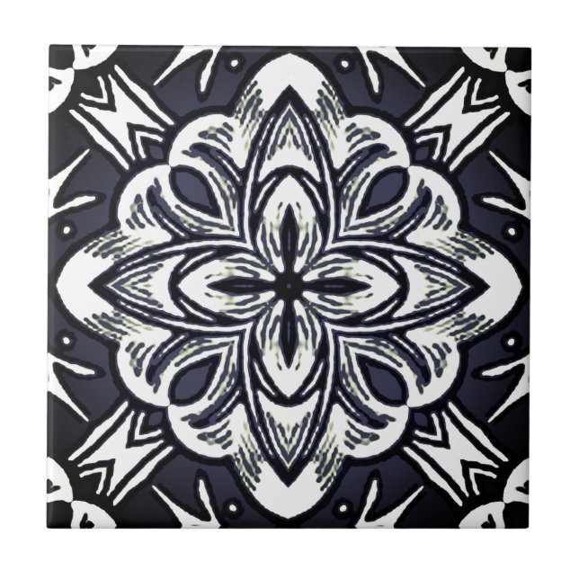 Geometrischer Aquarellstern in Grau und Weiß Fliese (Vorderseite)